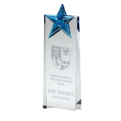 Clear Glass Wedge with Blue Glass Star